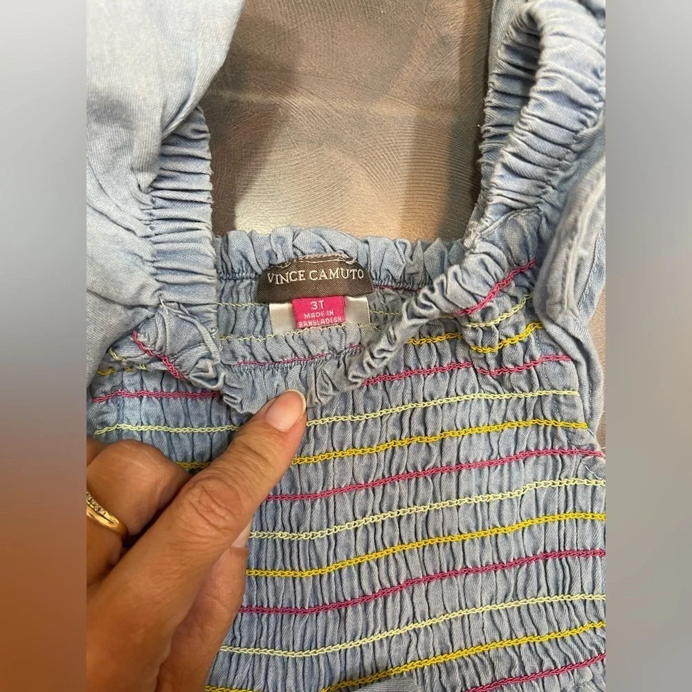 Vince Camuto 3T Girls Summer One Piece Romper Smocked Blue Pink Yellow Pull On‎